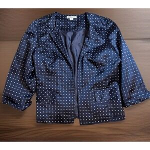 Pendleton Jacket Blazer Silk Blend Navy Blue White Polka Dots Squares 14 Light